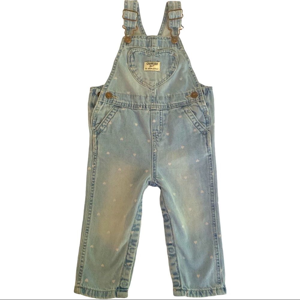 OshKosh B’Gosh White Heart Print Pant Overalls Vestbak 18 Months